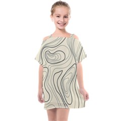 Topographic Lines Background Salmon Colour Shades Kids  One Piece Chiffon Dress