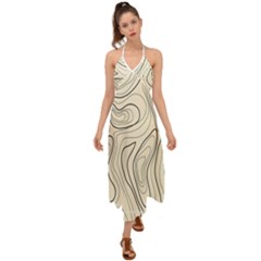 Topographic Lines Background Salmon Colour Shades Halter Tie Back Dress 