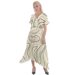 Topographic Lines Background Salmon Colour Shades Cross Front Sharkbite Hem Maxi Dress