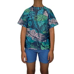 Seamless Abstract Pattern With Tropical Plants Kids  Short Sleeve Swimwear by Vaneshart