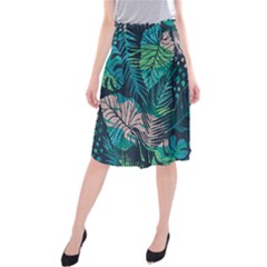 Seamless Abstract Pattern With Tropical Plants Midi Beach Skirt by Vaneshart