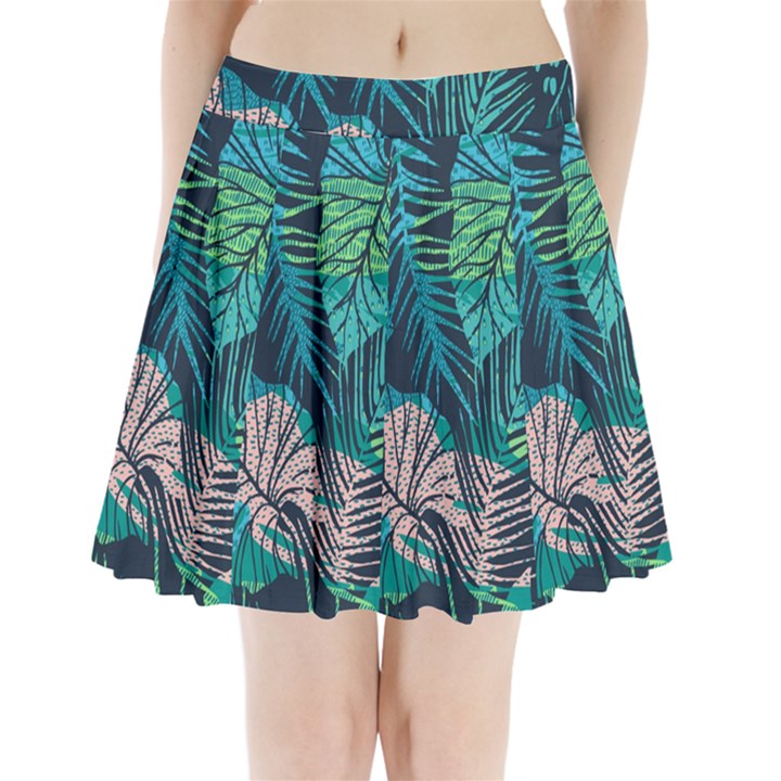 Seamless Abstract Pattern With Tropical Plants Pleated Mini Skirt