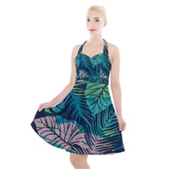 Seamless Abstract Pattern With Tropical Plants Halter Party Swing Dress  by Vaneshart