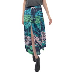 Seamless Abstract Pattern With Tropical Plants Velour Split Maxi Skirt