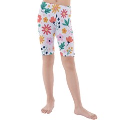 Flat Colorful Flowers Leaves Background Kids  Mid Length Swim Shorts by Vaneshart