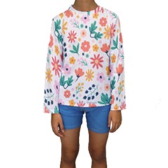 Flat Colorful Flowers Leaves Background Kids  Long Sleeve Swimwear