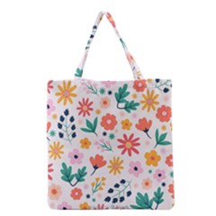 Flat Colorful Flowers Leaves Background Grocery Tote Bag by Vaneshart