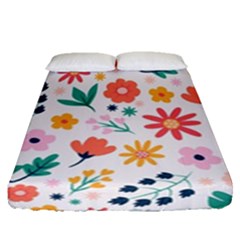 Flat Colorful Flowers Leaves Background Fitted Sheet (queen Size)