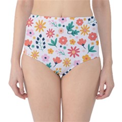 Flat Colorful Flowers Leaves Background Classic High-waist Bikini Bottoms by Vaneshart