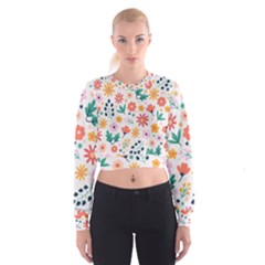 Flat Colorful Flowers Leaves Background Cropped Sweatshirt by Vaneshart