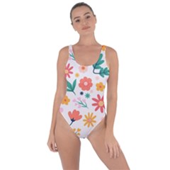 Flat Colorful Flowers Leaves Background Bring Sexy Back Swimsuit by Vaneshart