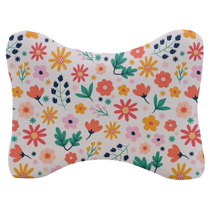 Flat Colorful Flowers Leaves Background Velour Seat Head Rest Cushion