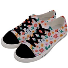 Flat Colorful Flowers Leaves Background Men s Low Top Canvas Sneakers by Vaneshart