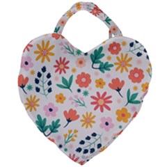 Flat Colorful Flowers Leaves Background Giant Heart Shaped Tote by Vaneshart