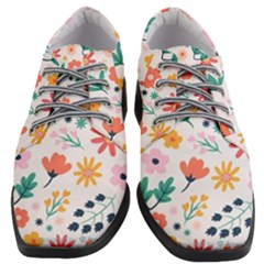 Flat Colorful Flowers Leaves Background Women Heeled Oxford Shoes