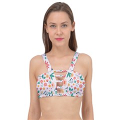 Flat Colorful Flowers Leaves Background Cage Up Bikini Top by Vaneshart