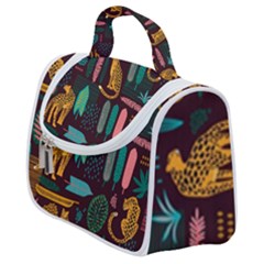 Vector Seamless Pattern With Leopards Satchel Handbag by Vaneshart