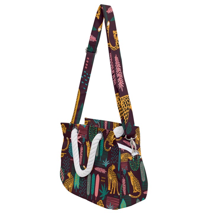 Vector Seamless Pattern With Leopards Rope Handles Shoulder Strap Bag