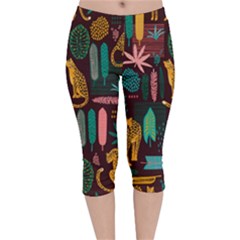 Vector Seamless Pattern With Leopards Velvet Capri Leggings 