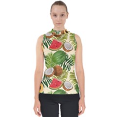 Tropical Pattern Background Mock Neck Shell Top by Vaneshart