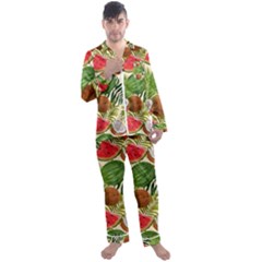 Tropical Pattern Background Men s Satin Pajamas Long Pants Set by Vaneshart