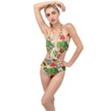 Tropical Pattern Background Plunging Cut Out Swimsuit View1