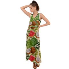 Tropical Pattern Background V-neck Chiffon Maxi Dress