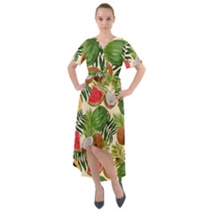 Tropical Pattern Background Front Wrap High Low Dress