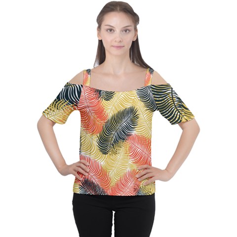 Tropical Seamless Pattern With Exotic Palm Leaves Cutout Shoulder Tee by Vaneshart