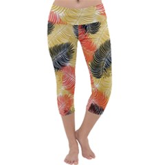 Tropical Seamless Pattern With Exotic Palm Leaves Capri Yoga Leggings by Vaneshart