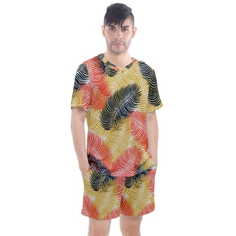 Tropical Seamless Pattern With Exotic Palm Leaves Men s Mesh Tee And Shorts Set by Vaneshart