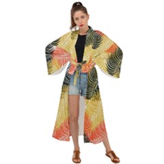 Tropical Seamless Pattern With Exotic Palm Leaves Maxi Kimono