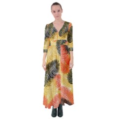 Tropical Seamless Pattern With Exotic Palm Leaves Button Up Maxi Dress