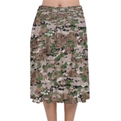 Fabric Camo Protective Velvet Flared Midi Skirt