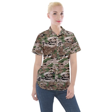 Fabric Camo Protective Women s Short Sleeve Pocket Shirt by HermanTelo