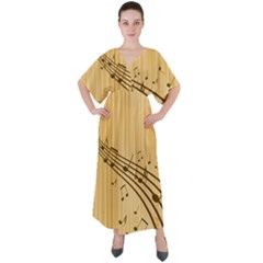 Background Music Nuts Sheet V-neck Boho Style Maxi Dress