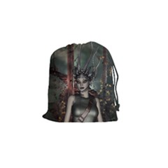 Awesome Fantasy Women With Helmet Drawstring Pouch (small) by FantasyWorld7