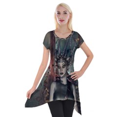 Awesome Fantasy Women With Helmet Short Sleeve Side Drop Tunic by FantasyWorld7