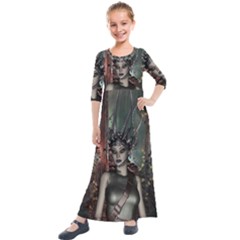 Awesome Fantasy Women With Helmet Kids  Quarter Sleeve Maxi Dress by FantasyWorld7