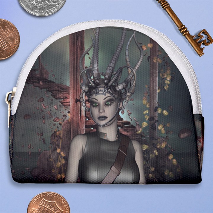 Awesome Fantasy Women With Helmet Horseshoe Style Canvas Pouch