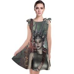 Awesome Fantasy Women With Helmet Tie Up Tunic Dress by FantasyWorld7