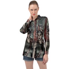 Awesome Fantasy Women With Helmet Long Sleeve Satin Shirt