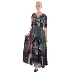 Awesome Fantasy Women With Helmet Half Sleeves Maxi Dress by FantasyWorld7