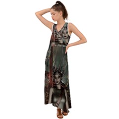 Awesome Fantasy Women With Helmet V-neck Chiffon Maxi Dress by FantasyWorld7