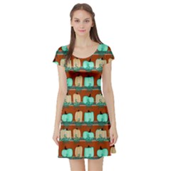 Bluegreen Pumpkins Short Sleeve Skater Dress by bloomingvinedesign