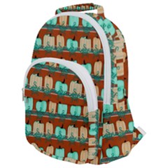 Bluegreen Pumpkins Rounded Multi Pocket Backpack by bloomingvinedesign