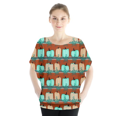 Bluegreen Pumpkins Batwing Chiffon Blouse by bloomingvinedesign