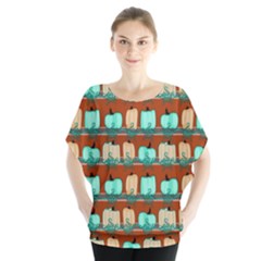 Bluegreen Pumpkins Batwing Chiffon Blouse