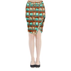 Bluegreen Pumpkins Midi Wrap Pencil Skirt by bloomingvinedesign