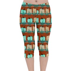 Bluegreen Pumpkins Velvet Capri Leggings 